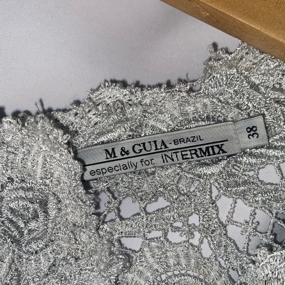 M & Guia Brazil Silver Gray Metallic Embroidered Lace with Cutout Back Dress - Picture 9 of 12